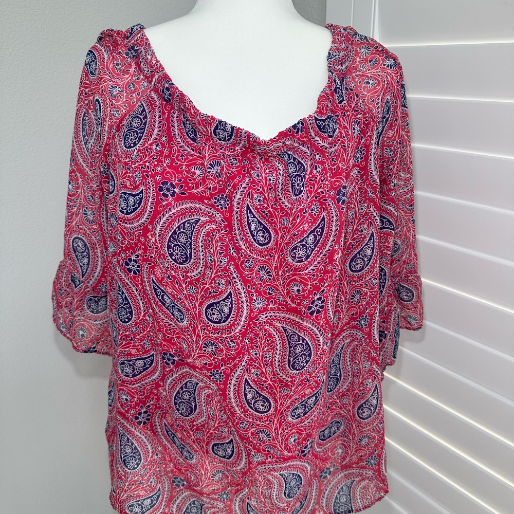 Sara Michelle Paisley Print Women's Top - Red and Blue size XL